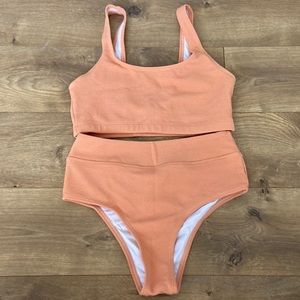 coral shein bikini
